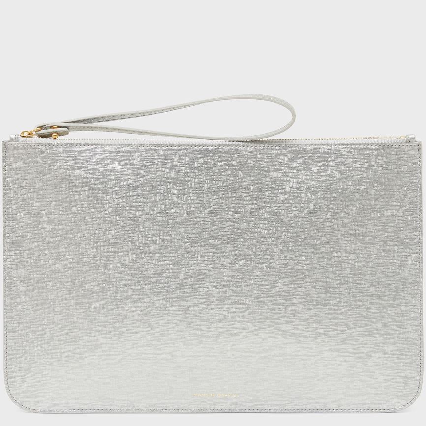 Women\'s Mansur Gavriel Large Zip Pouch Purses Silver | AU 582MRW